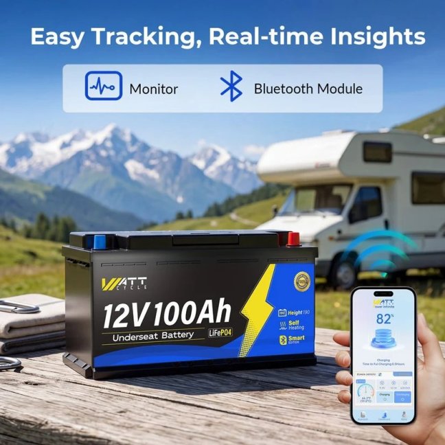 WattCycle LiFePO4 12,8V 100Ah Bluetooth s vyhříváním, pod sedadlo