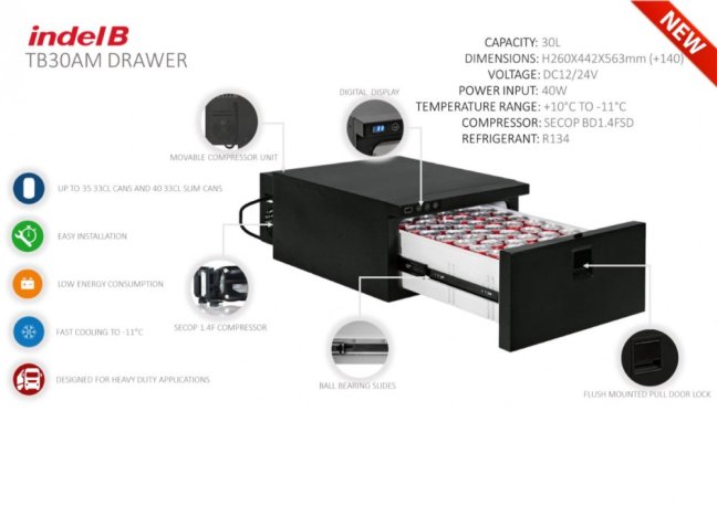 TB30AM DRAWER šuplíková autolednička 12/24V Indel B