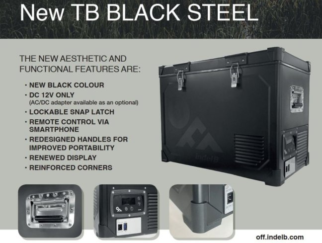 TB130 STEEL BLACK OFF kompresorová autochladnička, 124 litrů, 12/24V
