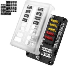 Distribuční blok 12 auto/nožových pojistek, + - pól
