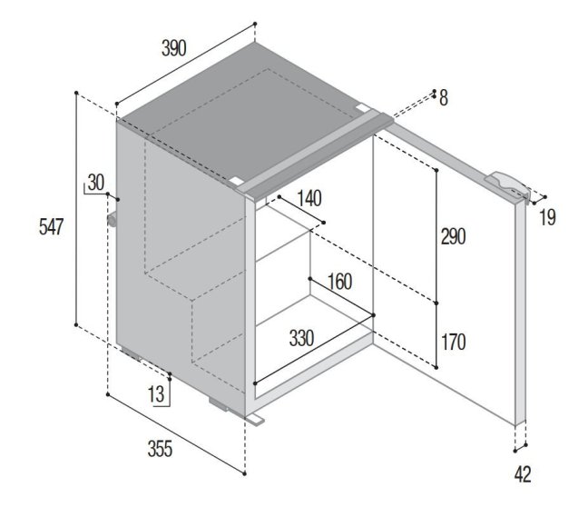 C39i kompresorová chladnička 12/24 V 39 litrů, pevná chladící jednotka, rozměry