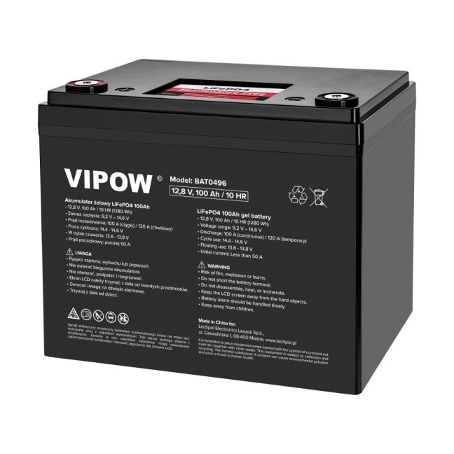 VIPOW LiFePO4 12V 100Ah BMS bez Bluetooth