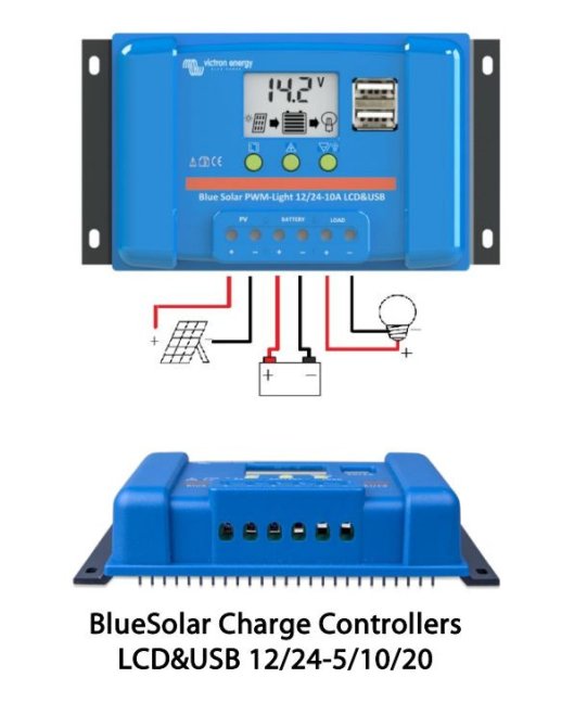 Victron Energy BlueSolar PWM 12/24V 5A LCD+USB